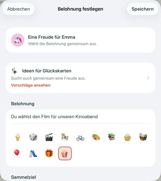 Dialog Belohnung festlegen für Emma mit dem Eintrag Vorschläge ansehen.