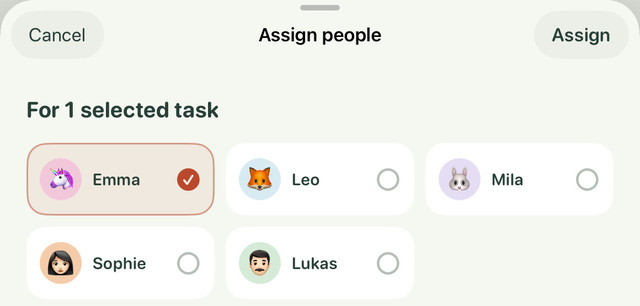 Choose people for a task template; Emma is selected.