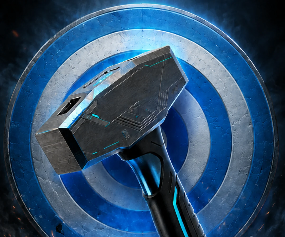 Hammer Toss Hammer vor einer leuchtenden Zielscheibe