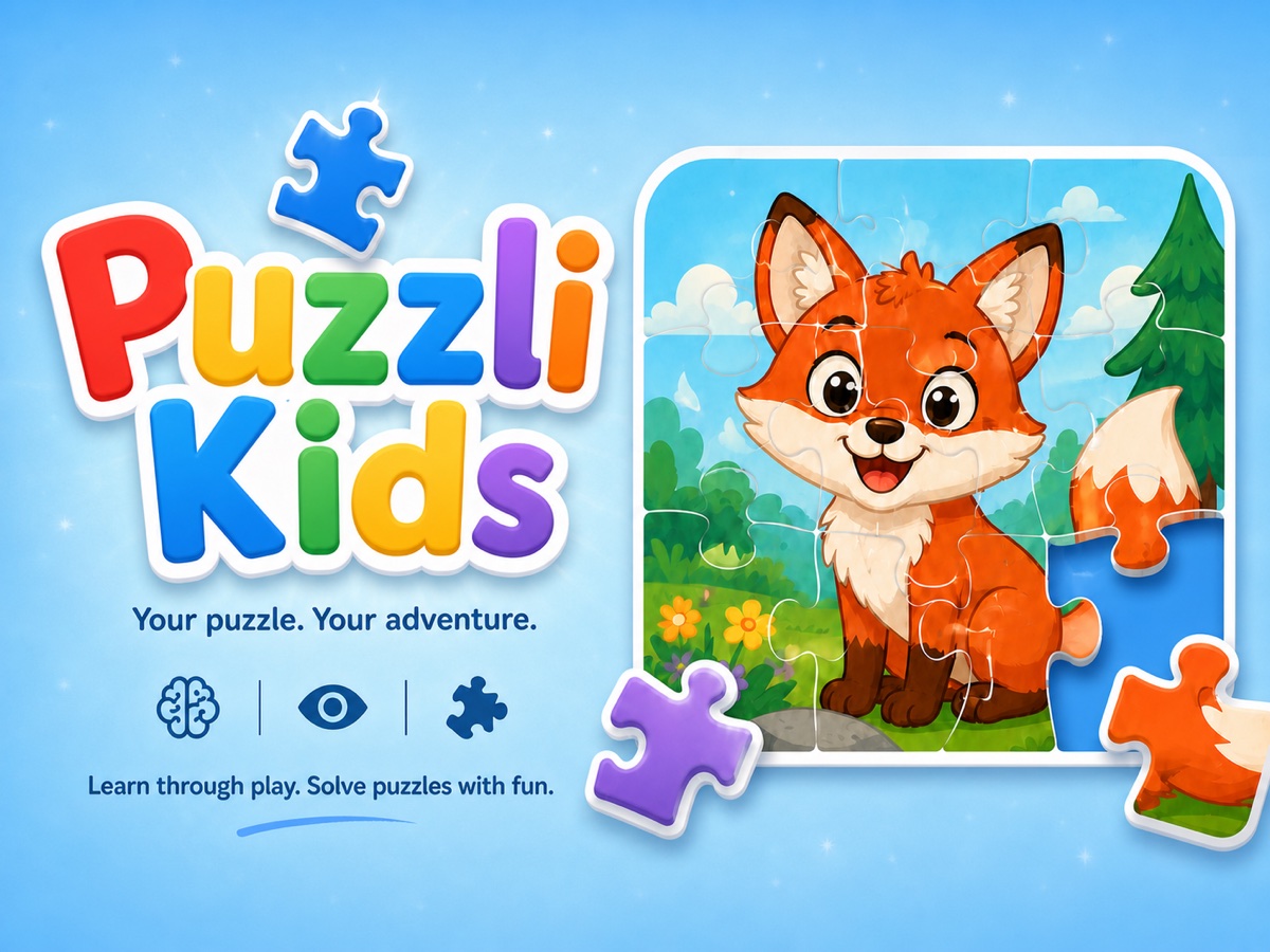 Puzzli Kids game scene with a colorful children's puzzle